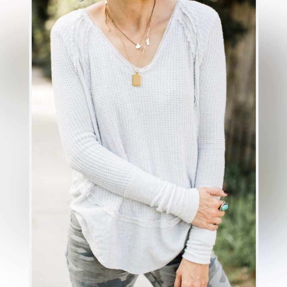 Free People We The Free Women’s Catalina Thermal Too  In Oatmeal Gray M Shirt
